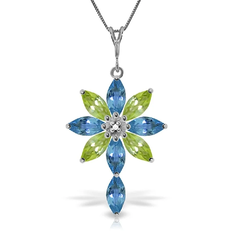 men’s silver pendant chain necklace-2 Carat 14K White Gold Necklace Diamond, Blue Topaz Peridot