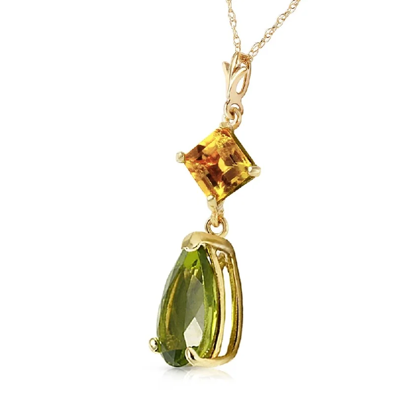 trendy crystal pendant necklace-2 CTW 14K Solid Gold Necklace Natural Citrine Peridot