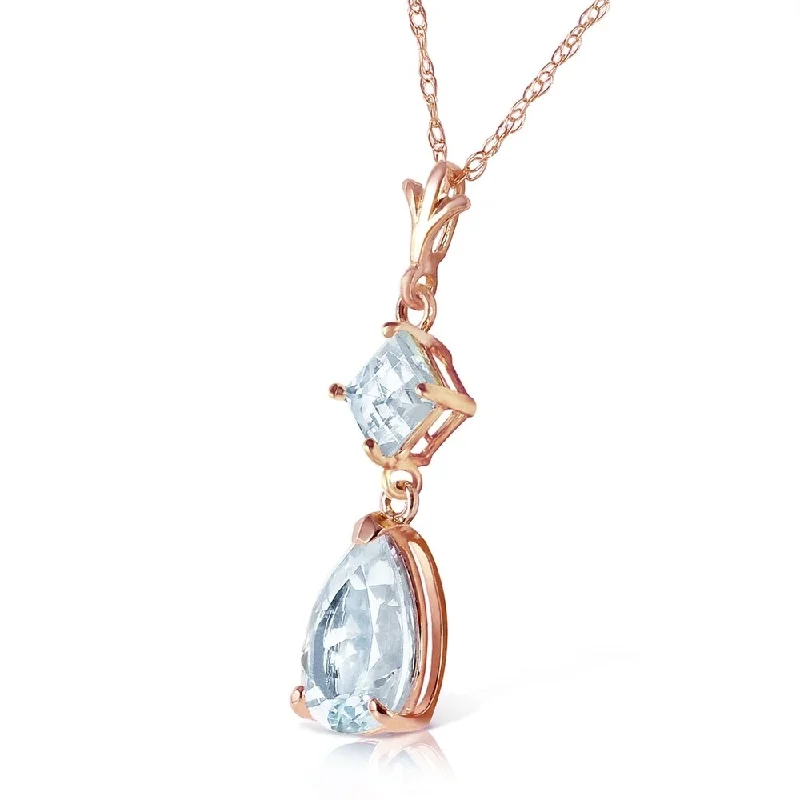 sterling silver necklace for men with initials-2 CTW 14K Solid Rose Gold Sparkly Dew Aquamarine Necklace