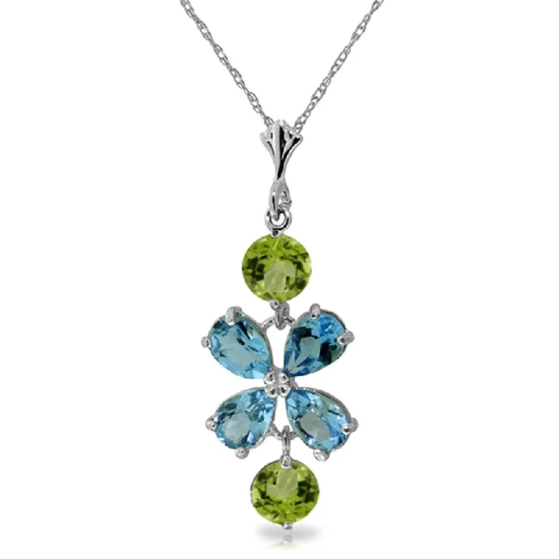 engraved family tree charm necklace-3.15 CTW 14K Solid White Gold Blue Topaz Peridot Necklace