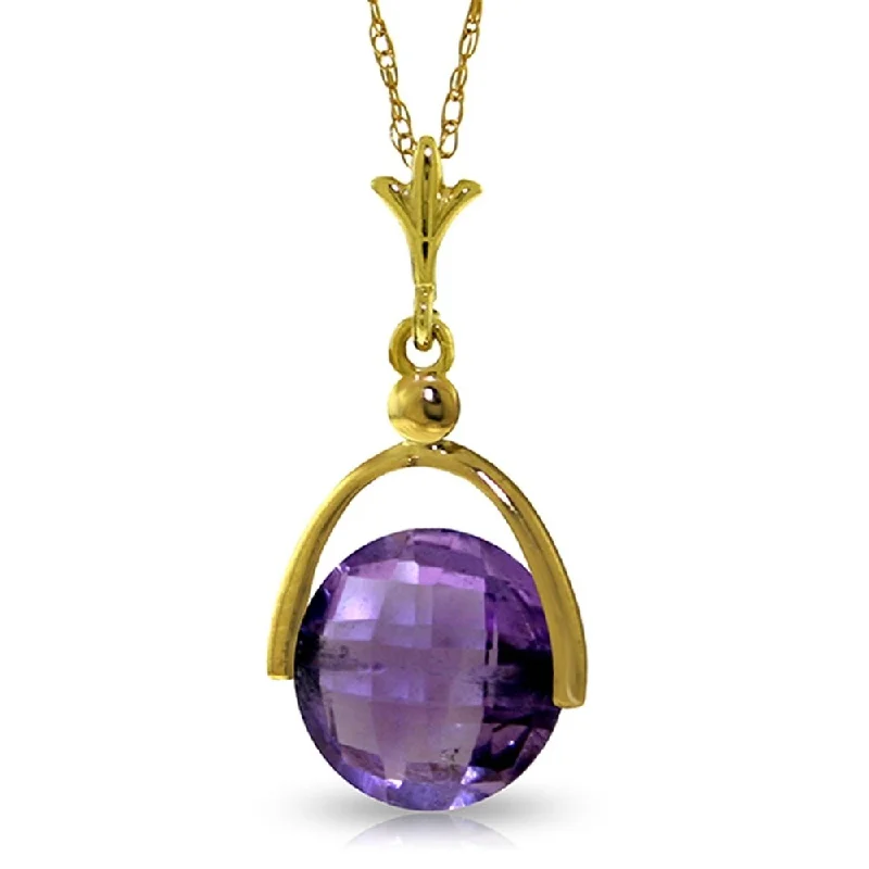 personalized silver choker pendant necklace-3.25 Carat 14K Gold Necklace Checkerboard Cut Purple Amethyst