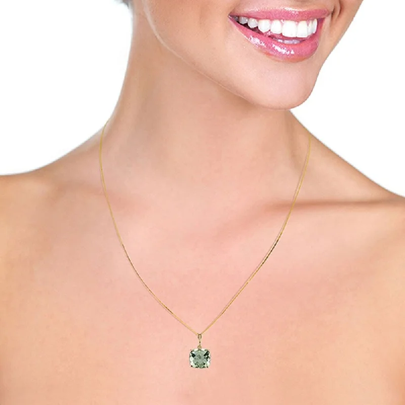 personalized letter charm necklace-3.6 Carat 14K Solid Gold Necklace Natural Checkerboard Cut Green Amethyst