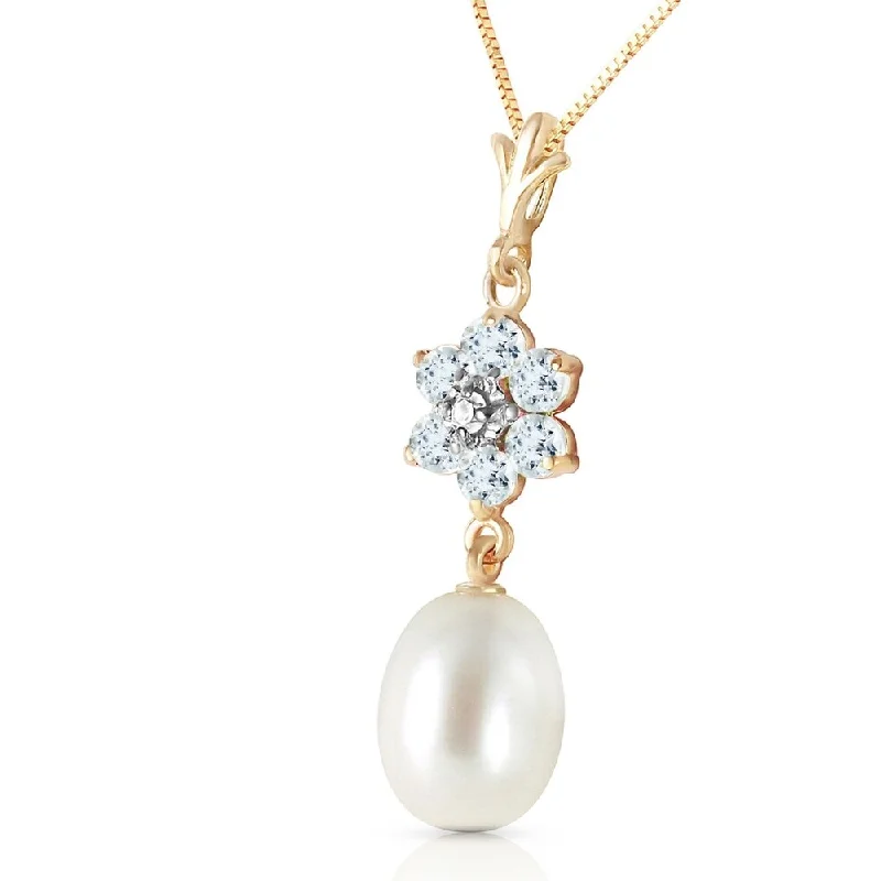 simple custom pendant necklace for her-4.53 Carat 14K Solid Gold Necklace Natural pearl, Aquamarine Diamond