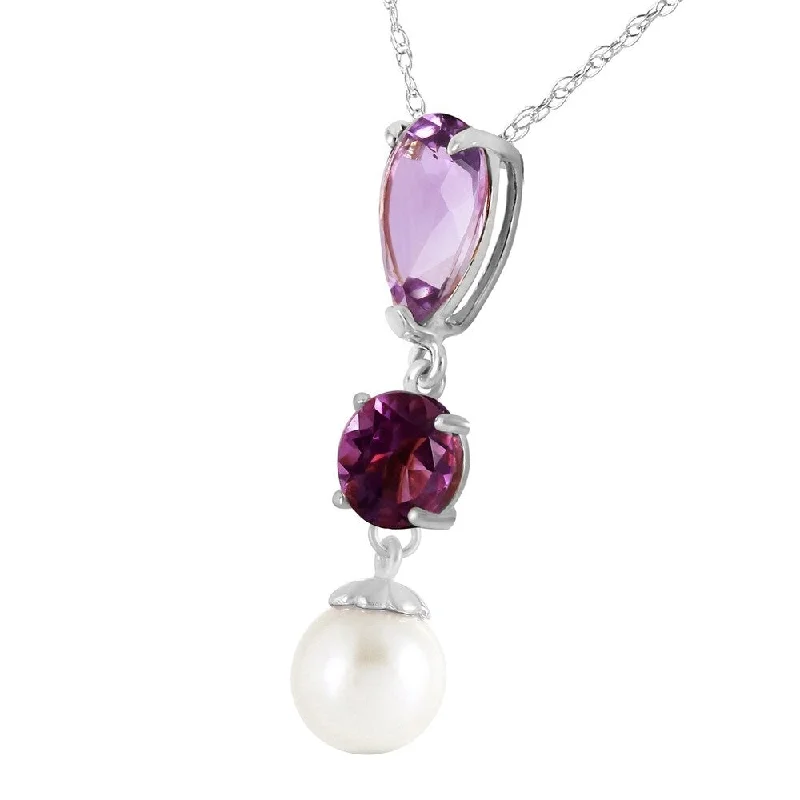 unique gemstone pendant necklace-5.25 CTW 14K Solid White Gold Necklace Purple Amethyst pearl