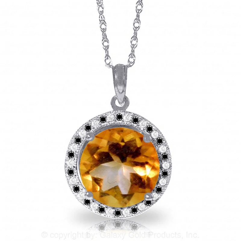 unique gold pendant necklace for women-6.20 Carat 14K Solid Gold Black / White Diamonds & Citrine Necklace