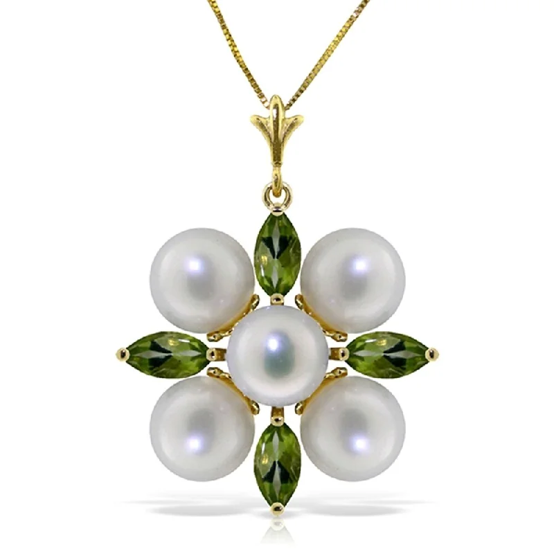 handmade pendant necklace with heart-6.3 Carat 14K Solid Gold Fear No More Peridot pearl Necklace