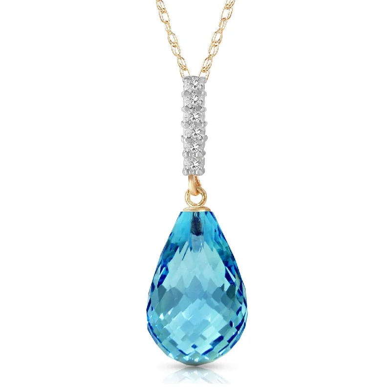 celestial necklace with stars and moon-6.68 Carat 14K Solid Gold Necklace Diamond Briolette Drop Blue Topaz