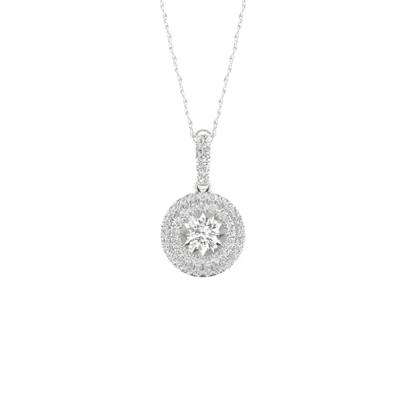 silver charm pendant necklace with initials-7/8ct TDW Diamond Double Halo Necklace in 10k Gold by De Couer