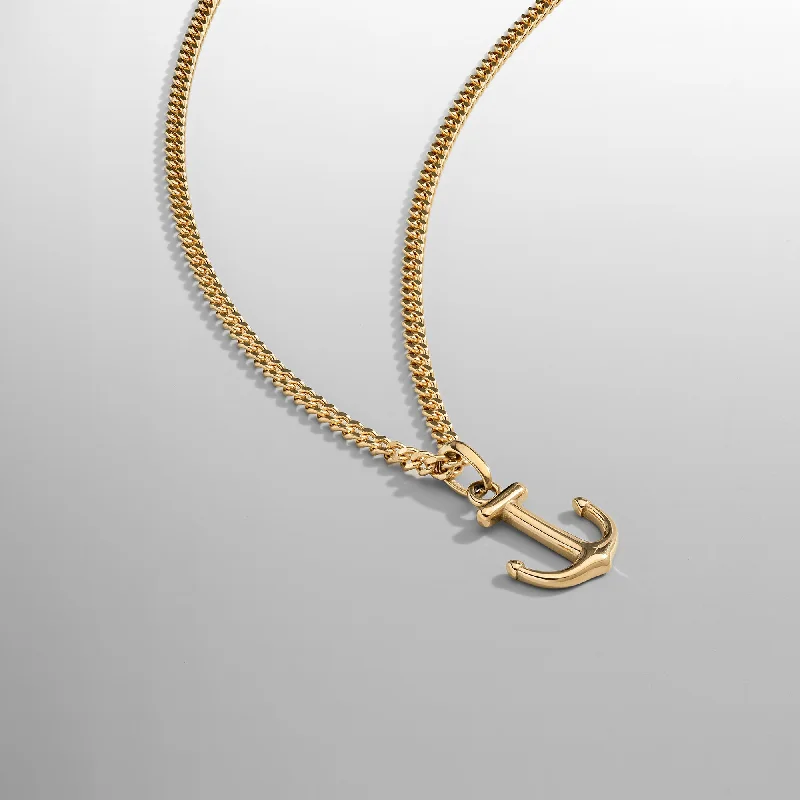 vintage crystal pendant necklace-Anchor (Gold)