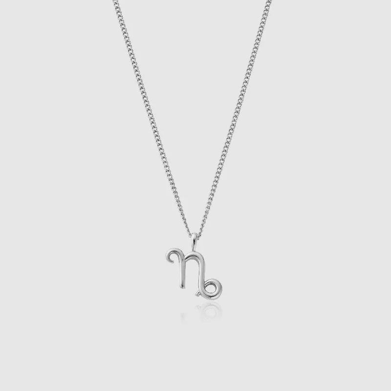 silver bar charm necklace-Capricorn (Silver)