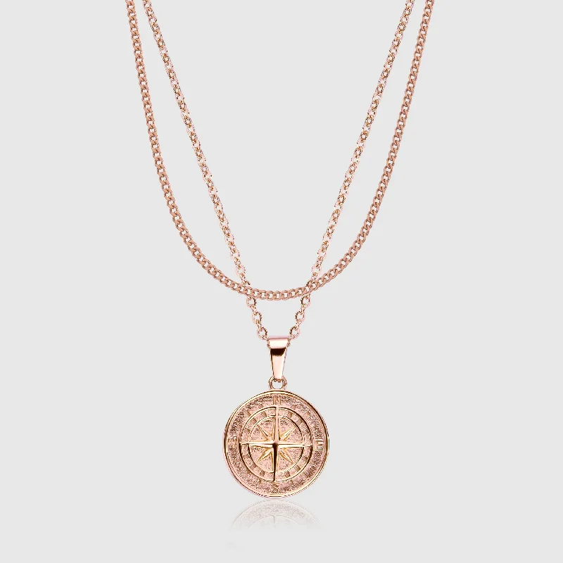 dainty pendant necklace for friends-Compass and Connell Set (Rose Gold)