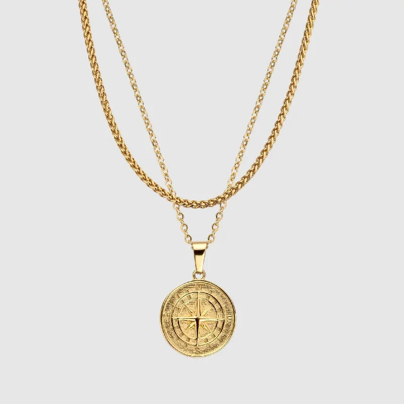 gold diamond pendant necklace-Compass Set (Gold)