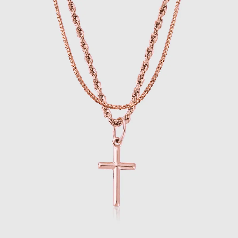 bohemian crystal charm necklace-Cross & Cali Set (Rose Gold)