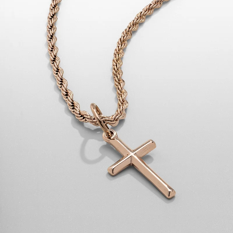 custom engraved silver necklace-Cross (Rose Gold)