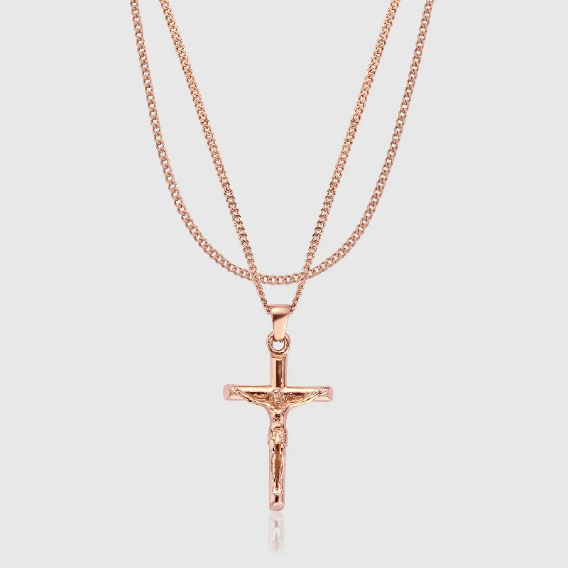 engraved family tree charm necklace-Crucifix and Connell Set (Rose Gold)