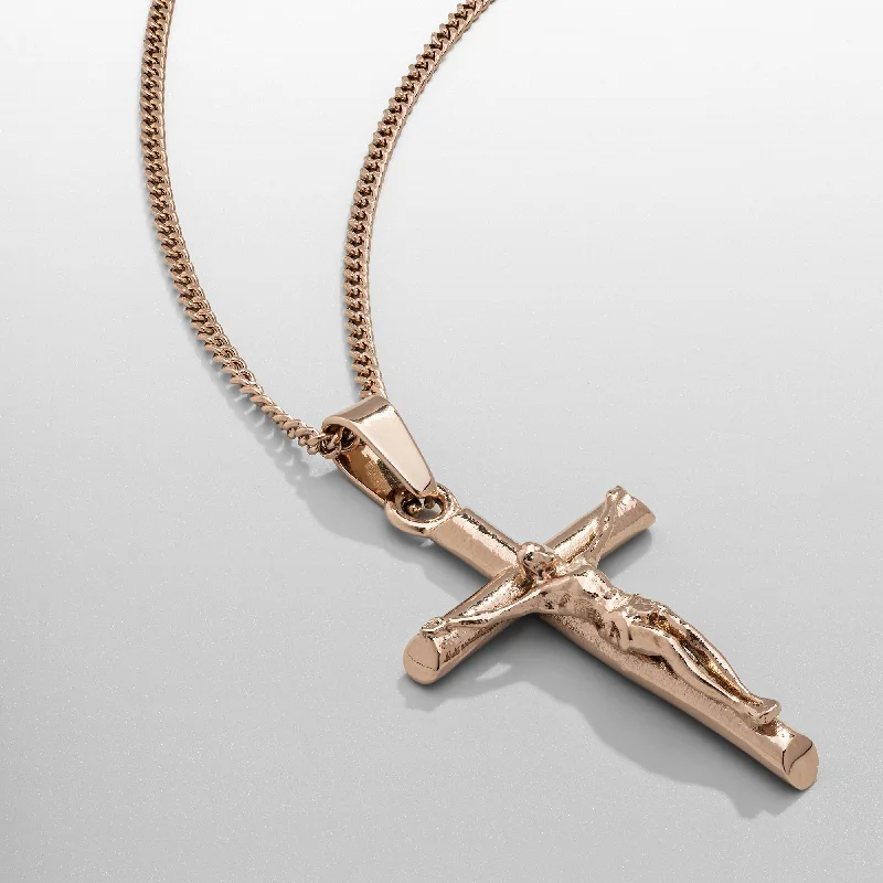 silver necklace with birthstone pendant-Crucifix (Rose Gold)