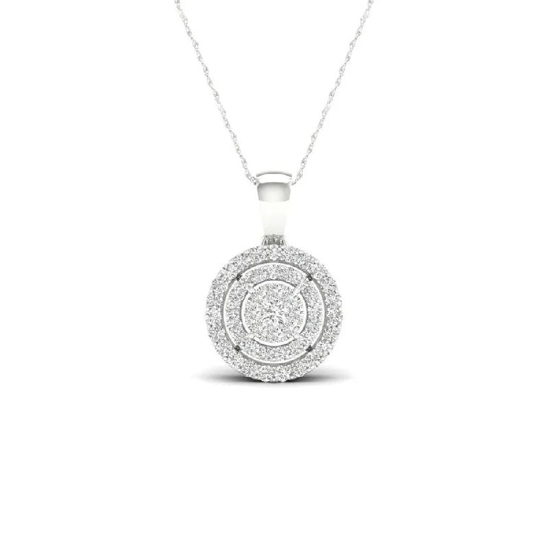 silver bar necklace with engraving-De Couer 10k Gold 1/8ct TDW Diamond Double Halo Necklace