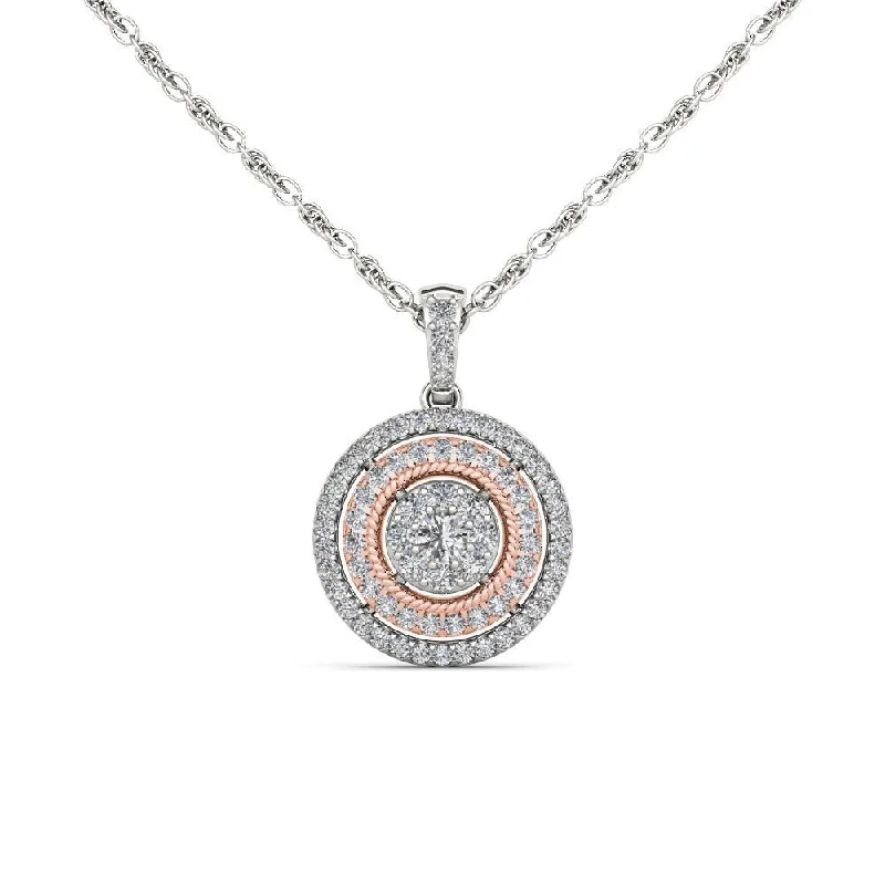 personalized name bar necklace for her-De Couer 10K Pink Two-Tone White Gold 1/2ct TDW Diamond Halo Necklace