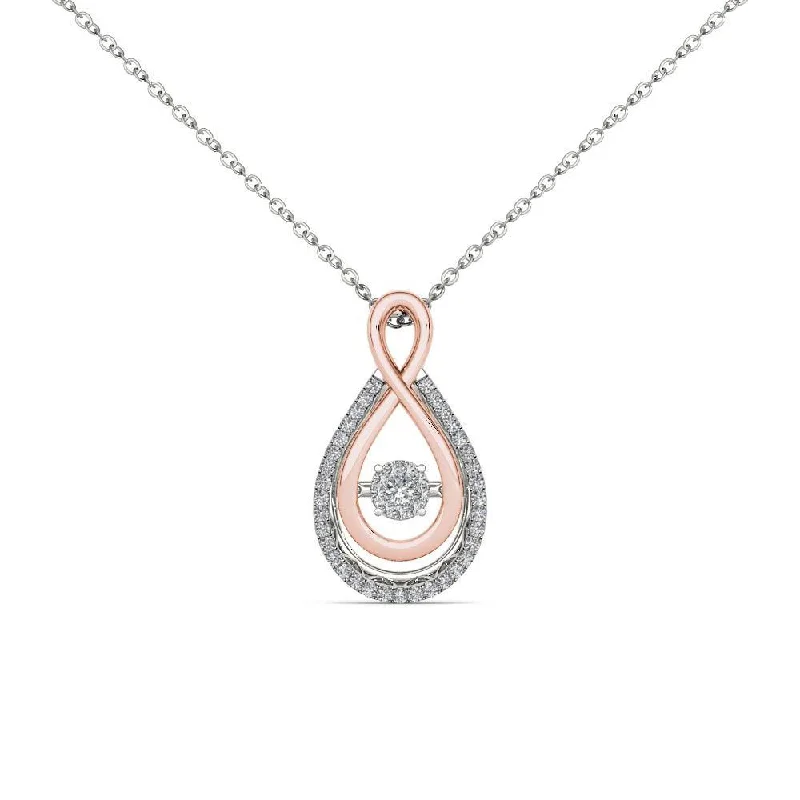 silver heart-shaped necklace with engraving-De Couer 10K Pink Two Tone White Gold 1/8ct TDW Dancing Diamond Necklace