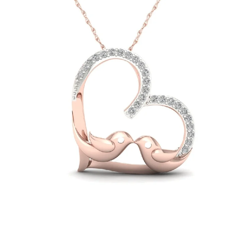 custom gold bar necklace for women-De Couer 10k Rose Gold 1/10ct TDW Diamond Dove in Heart Necklace