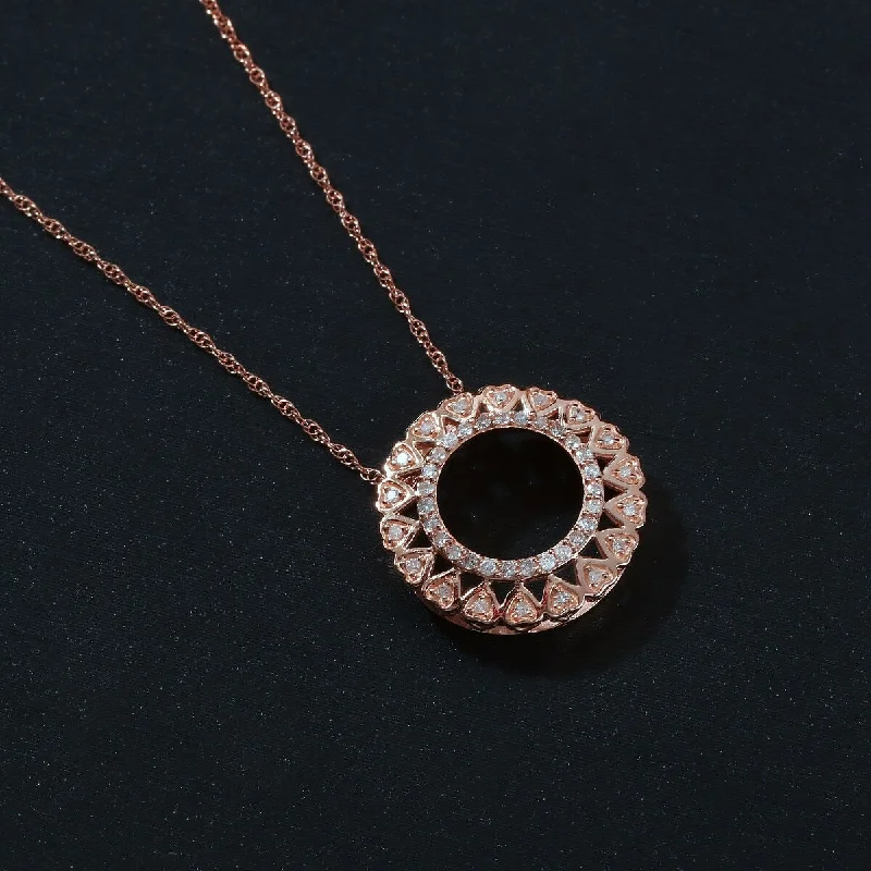 personalized letter charm necklace-De Couer 10k Rose Gold 1/6ct TDW Diamond Filigree Circle Necklace