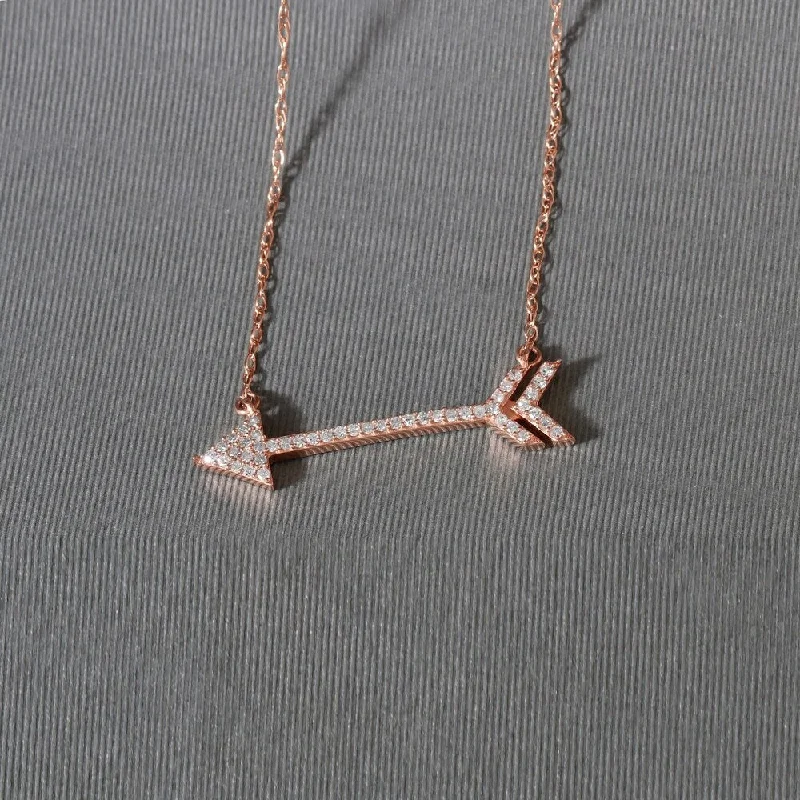 dainty charm pendant necklace-De Couer 10k Rose Gold 1/8ct TDW Diamond Arrow-Shaped Necklace - Pink