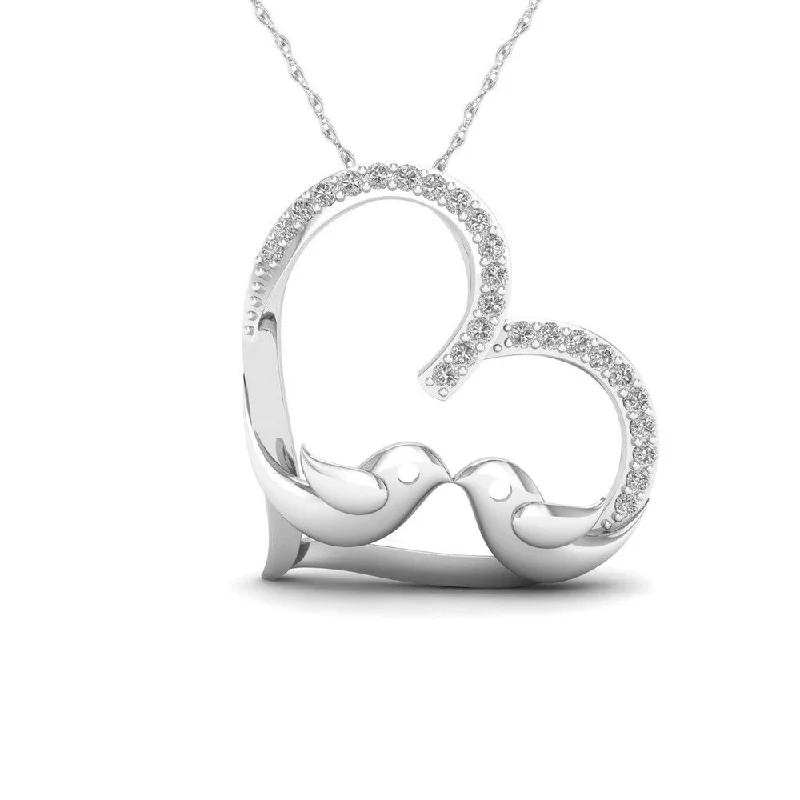 custom stone pendant necklace-De Couer 10k White Gold 1/10ct TDW Diamond Dove in Heart Necklace