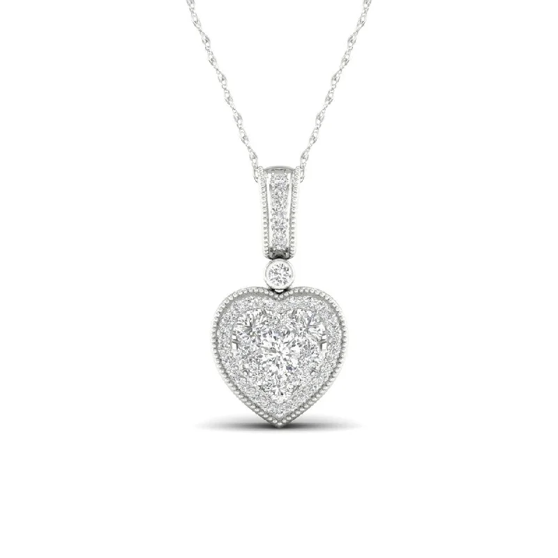 crystal pendant choker necklace-De Couer 10K White Gold 1/3ct TDW Diamond Cluster Heart Necklace - White H-I