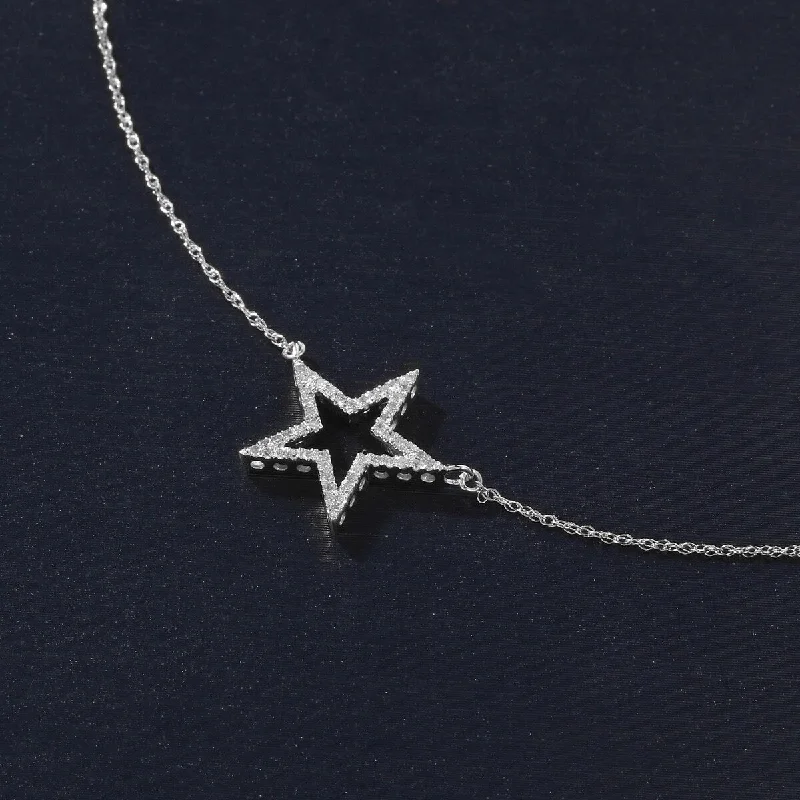 custom zodiac birthstone necklace-De Couer 10k White Gold 1/8ct TDW Diamond Star Necklace