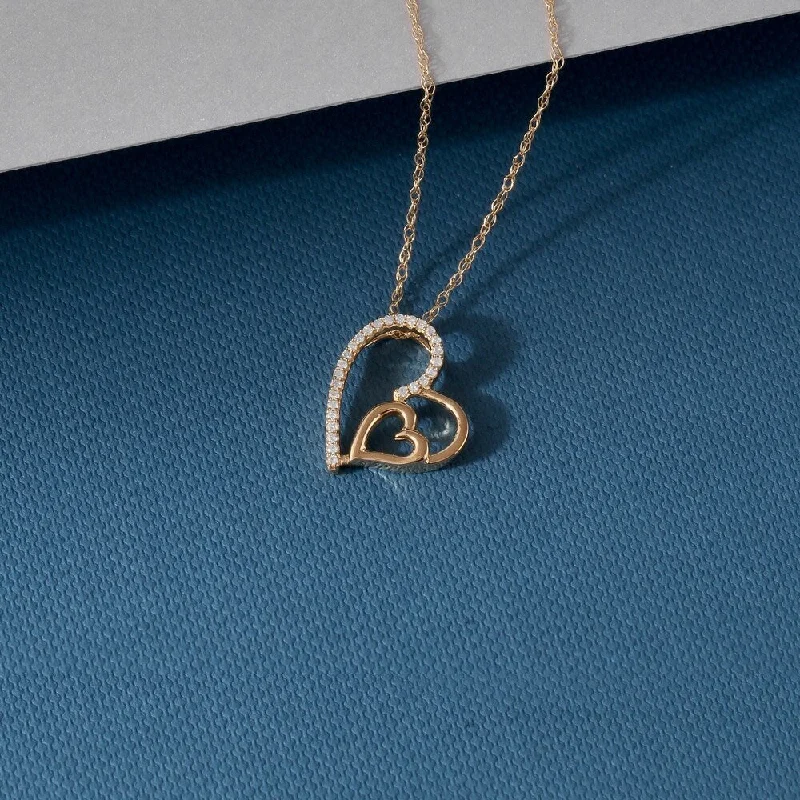 personalized angel wing necklace-De Couer 10k Yellow Gold 1/10ct TDW Diamond Heart Necklace