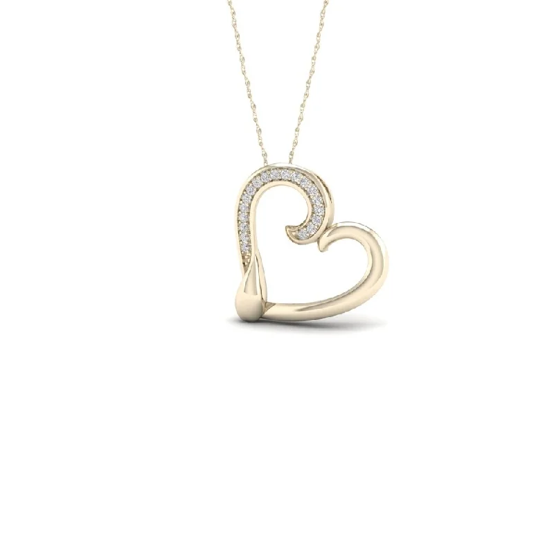 rose gold pendant for anniversary gift-De Couer 10k Yellow Gold 1/20ct TDW Diamond Tilted Heart Necklace