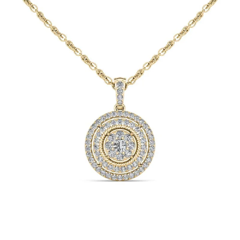 silver choker with heart pendant-De Couer 10K Yellow Gold 1/2ct TDW Diamond Halo Necklace