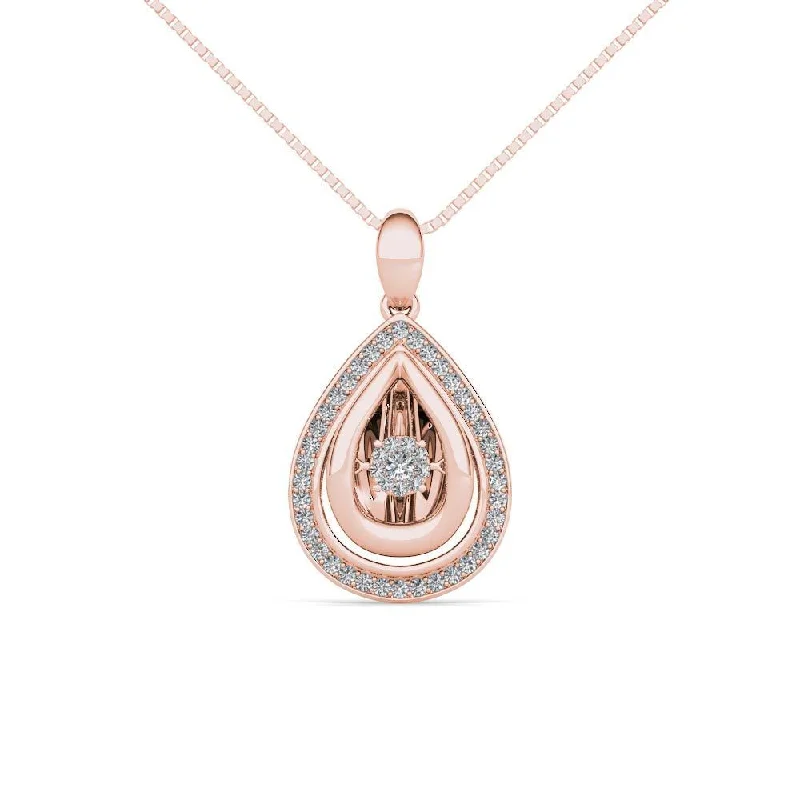 layered gold heart necklace-De Couer IGI Certified 10K Rose Gold 1/5ct TDW Dancing Diamond Necklace - Pink