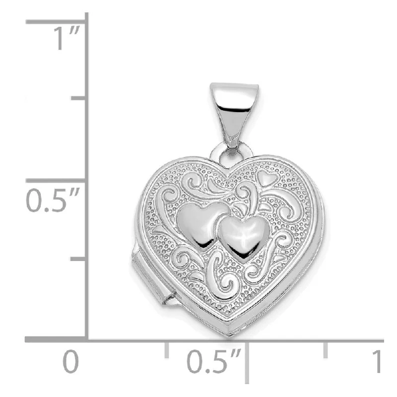 handmade gemstone heart necklace-Diamond2Deal 14K White Gold Double Heart Locket (W- 15 mm, L- 21 mm)