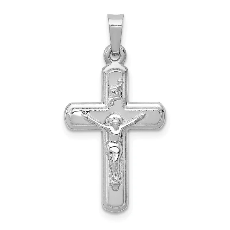 gold love pendant necklace-Diamond2Deal 14K White Gold Polished and Satin INRI Crucifix Cross Pendant (L- 28 mm, W- 14.45 mm)