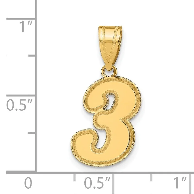 sterling silver charm pendant necklace-Diamond2Deal 14K Yellow Gold Brushed Border Script Number 3 Pendant