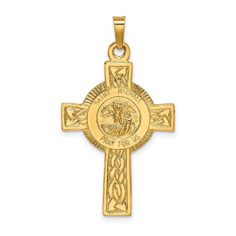 custom gold heart pendant necklace-Diamond2Deal 14K Yellow Gold Cross St. Michael Medal Pendant (L- 37 mm, W- 21 mm)