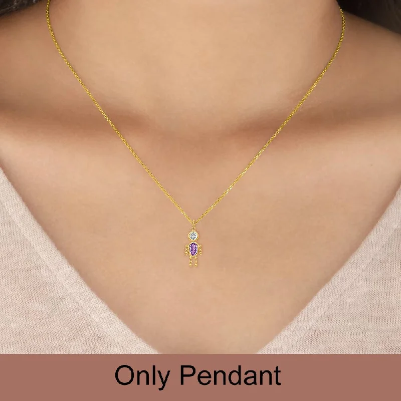 geometric pendant necklace for women-Diamond2Deal 14K Yellow Gold February Boy Birthstone Charm Pendant (L- 0.75 Inch, W- 0.36 Inch)