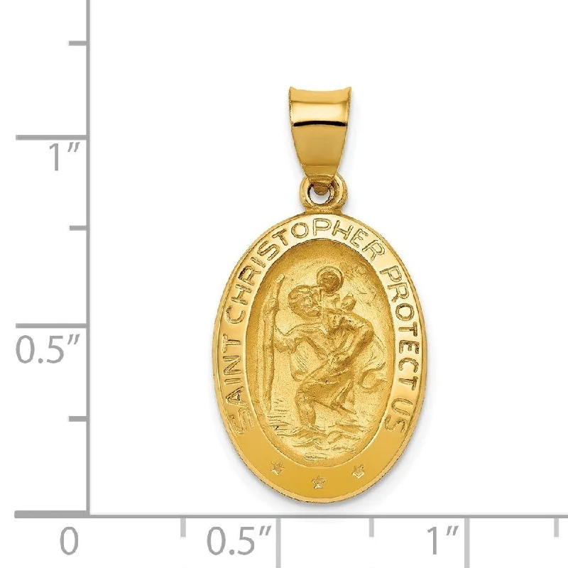 personalized crystal bar necklace-Diamond2Deal 14K Yellow Gold Polished and Satin St. Christopher Medal Pendant (L- 28.25 mm, W- 15 mm)