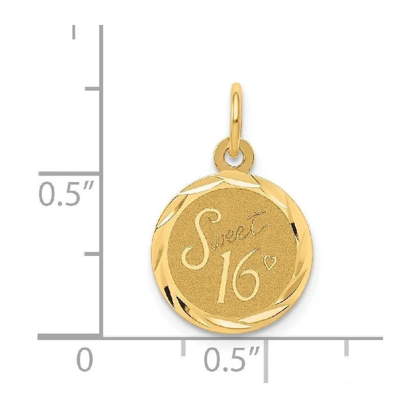 custom family nameplate necklace-Diamond2Deal 14K Yellow Gold Sweet Sixteen Disc Pendant (L- 20 mm, W- 12 mm)