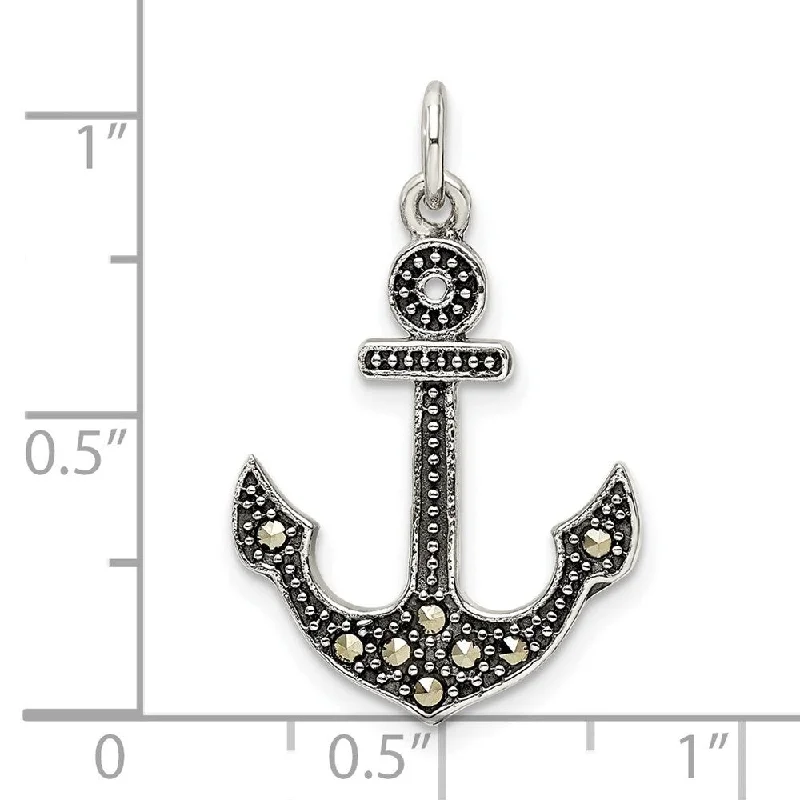 chunky gold chain necklace-Diamond2Deal 925 Sterling Silver Antiqued Marcasite Anchor Pendant (L-26mm, W-11mm)