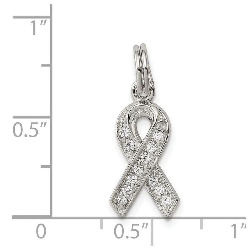 hand-stamped silver necklace with initials-Diamond2Deal 925 Sterling Silver Cubic Zirconia Awareness Ribbon Pendant (L- 15 mm, W- 9 mm)