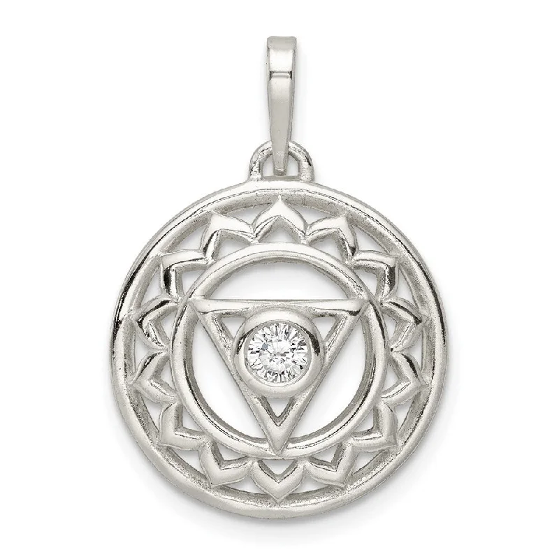 vintage silver pendant with engraving-Diamond2Deal 925 Sterling Silver Cubic Zirconia Throat Chakra Filigree Pendant (L-28.17mm, W-19.05mm)