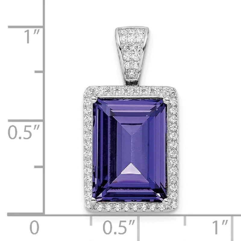 handmade gemstone pendant necklace-Diamond2Deal 925 Sterling Silver Rhodium-plated Cubic Zirconia and Purple Crystal Pendant (L-24.17mm, W-12.89mm)