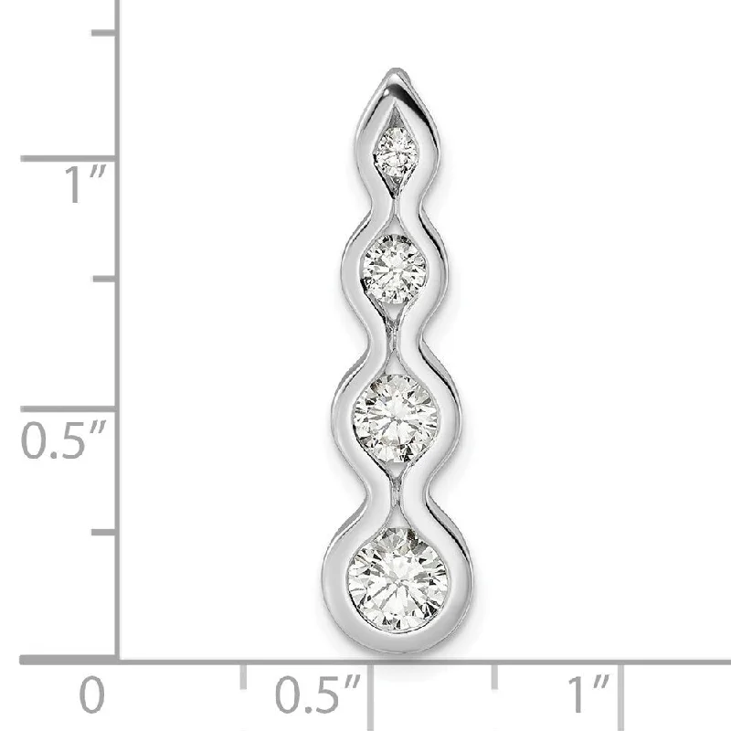 women’s gemstone bar necklace-Diamond2Deal 925 Sterling Silver Rhodium-plated Drop Cubic Zirconia Wave Chain Slide Pendant & Charm, (L-30mm, W-7.72mm)