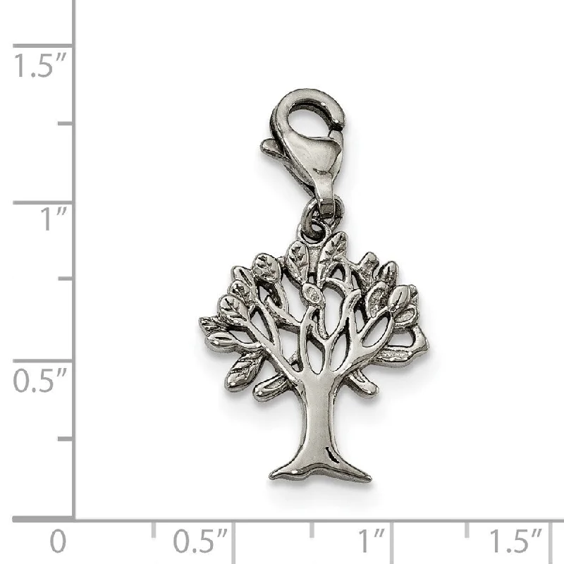 personalized charm bar necklace-Diamond2Deal Stainless Steel Polished Tree of Life Charm