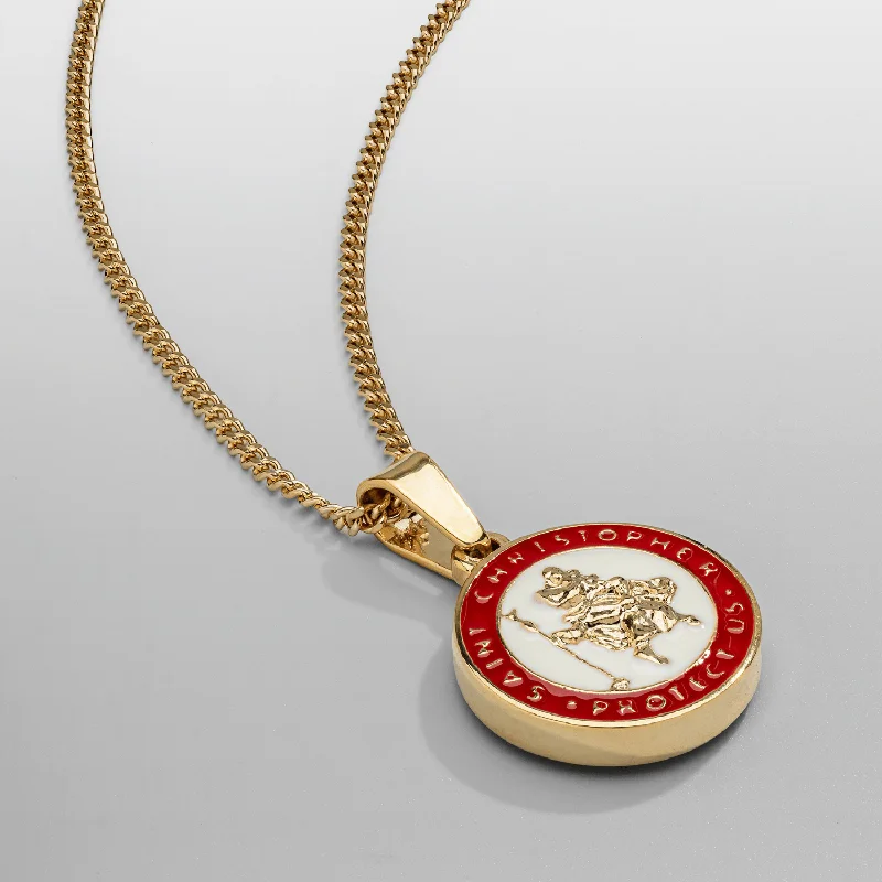 elegant long pendant necklace for women-Enamel Saint Christopher (Gold)