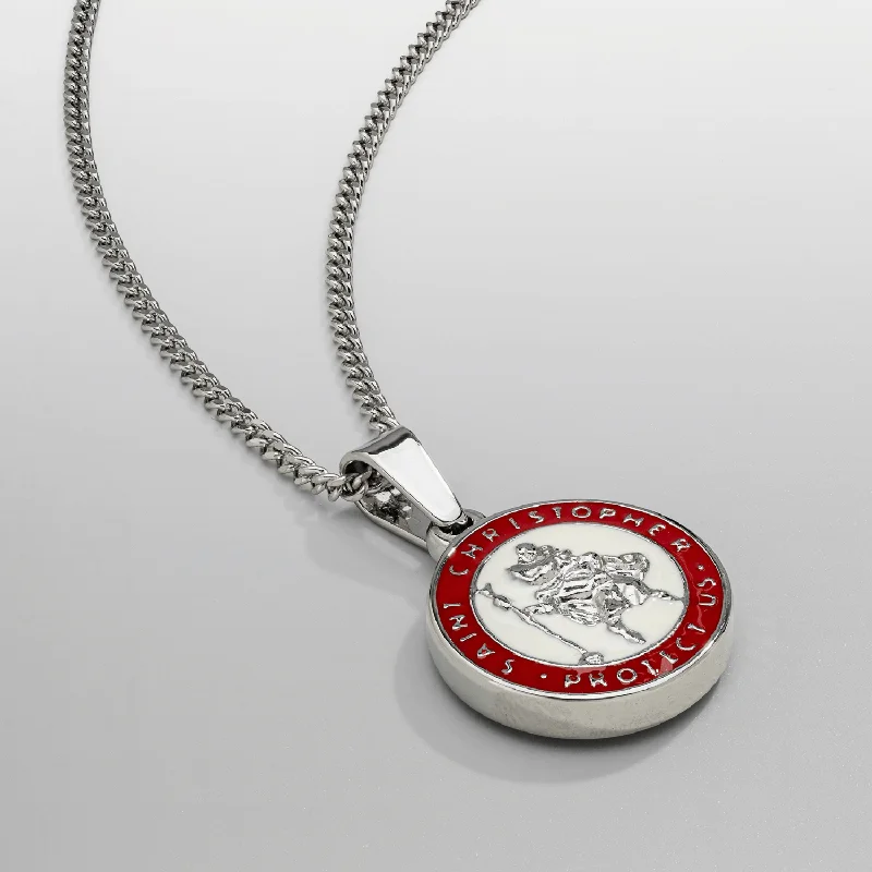 dainty charm pendant necklace-Enamel Saint Christopher (Silver)