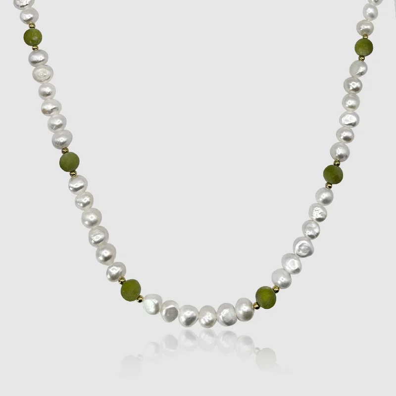 women’s delicate gold pendant necklace-Forest Green - Real Pearl Necklace