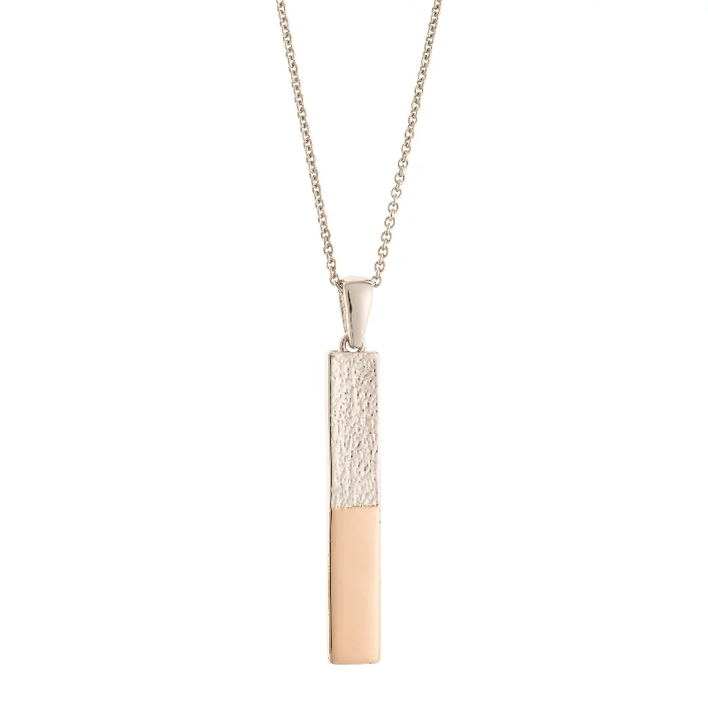 handmade gemstone pendant necklace-Galway Crystal Dual Tone Bar Sterling Silver & Rose Gold Pendant